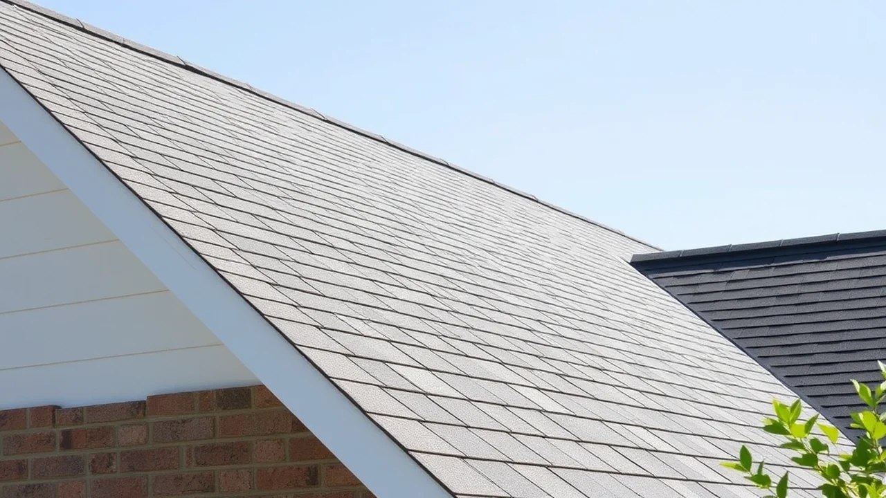 Close-up of a new roof installed in Avon, Indiana